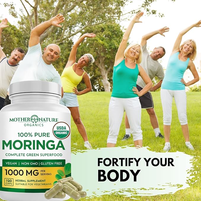 USDA Organic Moringa Capsules – Single-Origin Leaf Powder for Natural Energy Joint Comfort &amp Daily Wellness – Vegan Non-GMO 120ct – Clean Green Superfood Supplement No Fillers 3rd-Party Teste