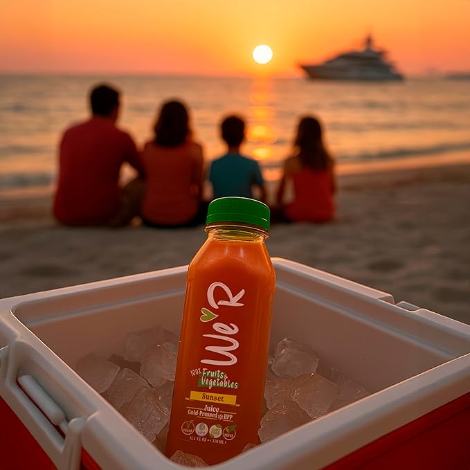 WE’R Sunset – Orange Carrot &amp Ginger – 100% Fruit &amp Veggie Juice – Cold-Pressed &amp HPP – 10 Pack – 11.2 fl oz Each (330 ml) – Vegan GMO-Free Not From Concentrate