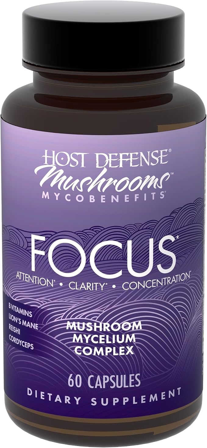 Host Defense MycoBenefits Focus Capsules - Mushroom Supplement for Brain Health Support - Neurological Function Aid for Adults - Includes Lion's Mane Reishi &amp B Vitamins - 60 Capsules (30 Serving