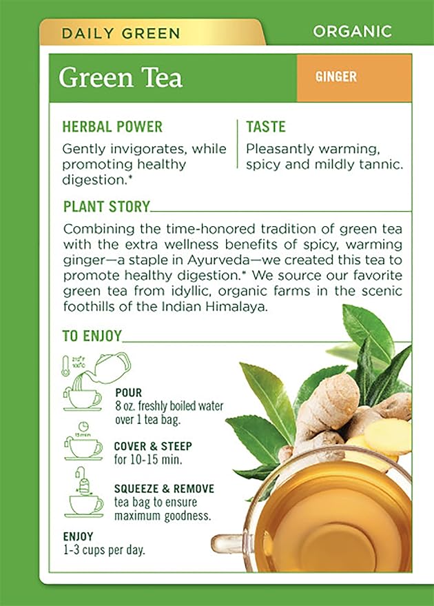 Traditional Medicinals Organic Green Tea Ginger Herbal Tea Promotes Healthy Digestion (Pack of 4) - 64 Tea Bags Total