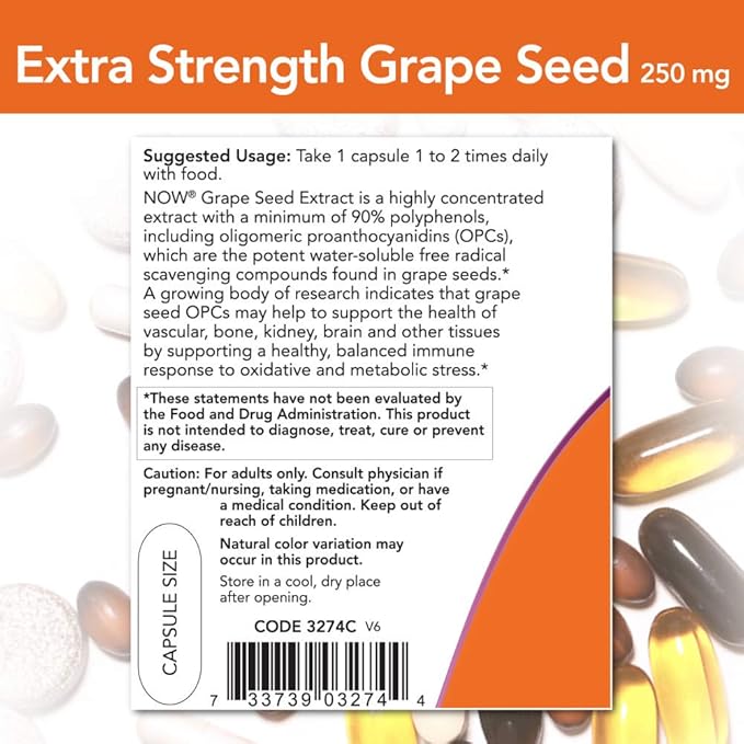 NOW Foods Grape Seed Extract 250mg 90 Vcaps - (Pack of 2)