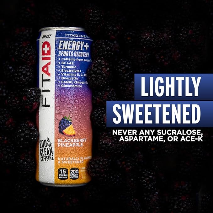 FITAID ENERGY 200mg Natural Caffeine Keto Blackberry Pineapple Omega-3s 15 calories Paleo Vegan &amp Gluten-Free No Artificial Sweeteners 12-oz. cans (Pack of 12)