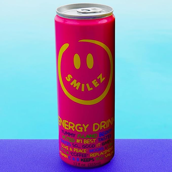 Smilez Energy Drink Island Berry 12 Fl Oz Cans (Pack of 24)