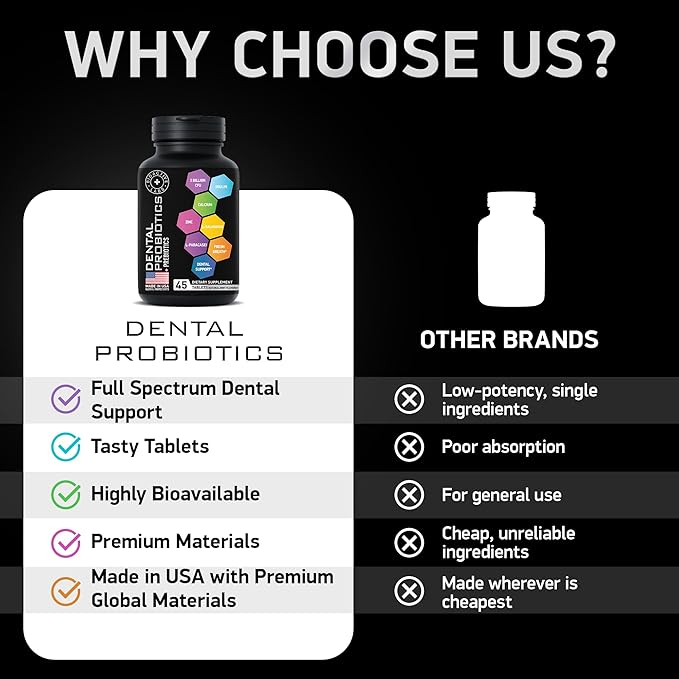 Dental Probiotics For Bad Breath &amp Oral Health - Best Lactobacillus Salivarius Probiotic Tablets Fight Chronic Bad Breath and Restore Good Bacteria - Oral Probiotics For Teeth And Gums - 90 Tablet
