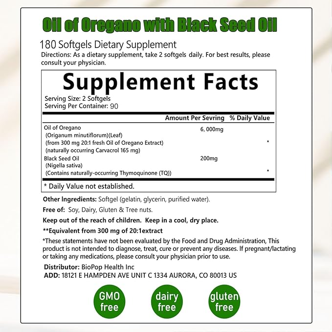 Ovela Oil of Oregano with Black Seed Oil Oil of Oregano Softgels 6000mg Pure &amp Natural Supplement Immune Support | Improving Gut Health | Boosts Energy Non-GMO Gluten Free (1)