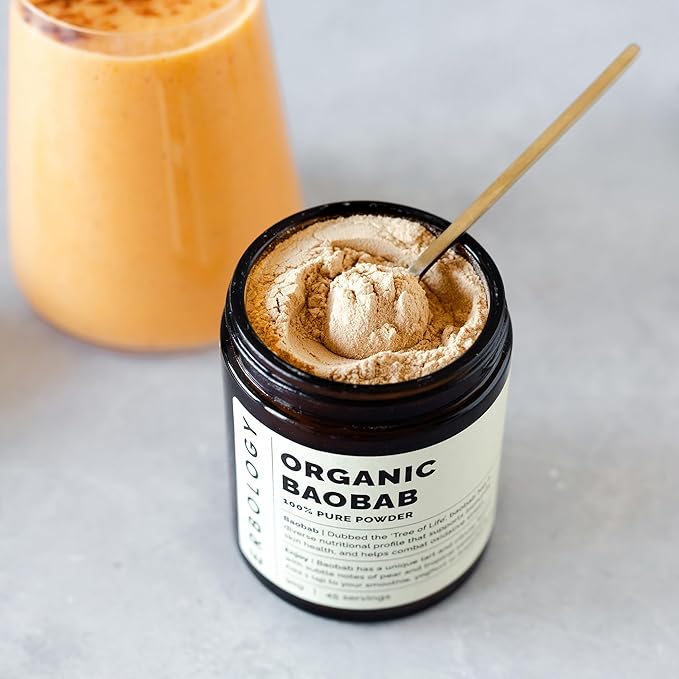 Erbology Organic Baobab Powder 3.2 oz - 45 Servings - Skin Health and Immunity Support - Rich in Vitamin C B Vitamins and Polyphenols - Sustainably Sourced Straight from Farm - Vegan - GMO-Free