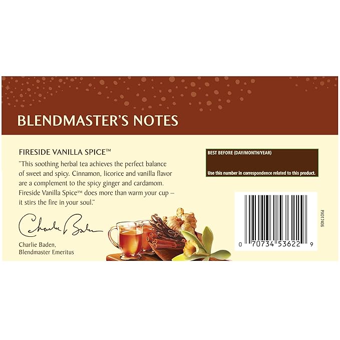 Celestial Seasonings Herbal Tea Fireside Vanilla Spice Caffeine Free 20 Tea Bags (Pack of 6)