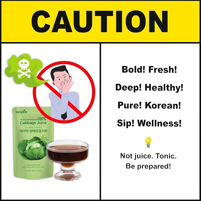 TerraPick Korean Cabbage Extract– Gut Health &amp Digestion Support 100% Pure Cabbage Extract No Additives or Preservatives Daily Alkaline Wellness Drink (30 Pouches)