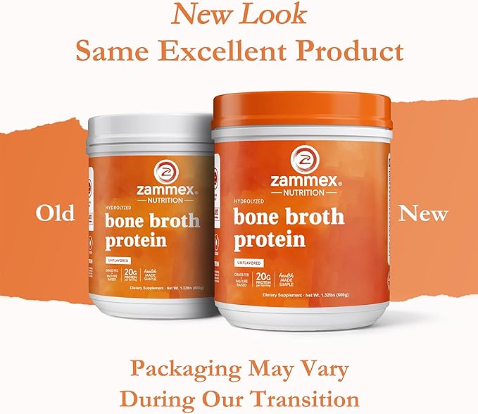 Zammex Pure Grass Fed Beef Bone Broth Protein Powder 20g Protein Hydrolyzed Collagen Supplement for Healthy Skin Nails Hair Joints Non-GMO Gluten Free Paleo &amp Keto Friendly Great in Soup