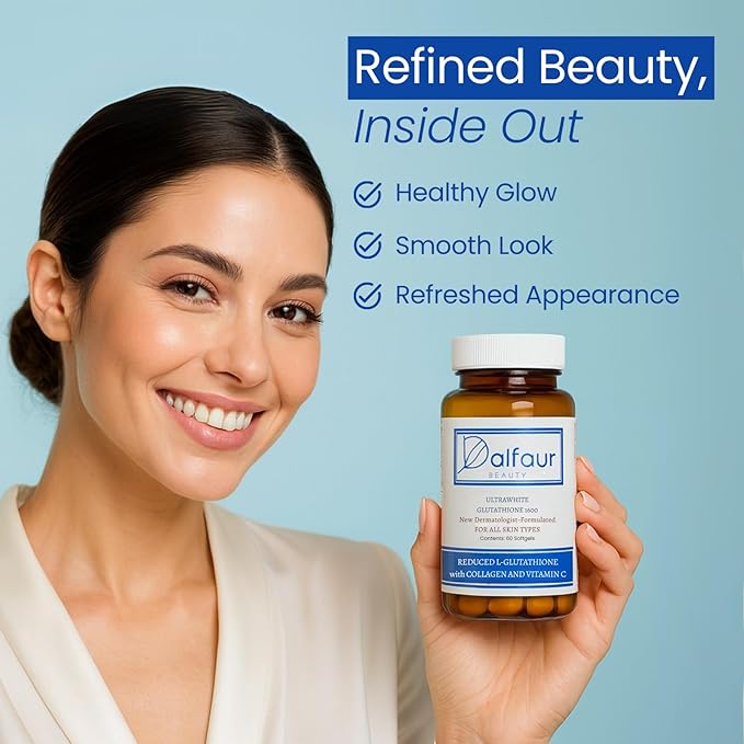 Dalfour Beauty Ultra Glutathione Capsules with Hydrolyzed Collagen &amp Vitamin C – 2400mg High Absorption Antioxidant Support Supplement – 1600mg Reduced L-Glutathione Per Serving - 30-Day Supply
