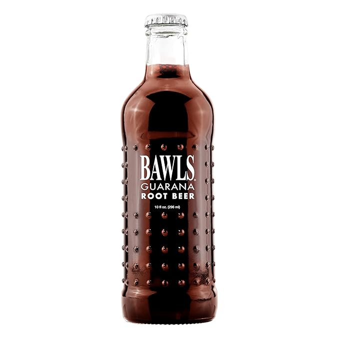 BAWLS Guarana Root Beer BAWLS Guarana Drink Guarana Soda Guarana Fueled Soda for Energy High Energy Caffeinated Drink 10oz 12 Pack Glass Bottles