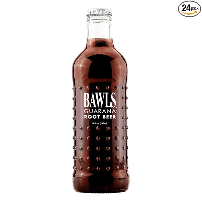 BAWLS Guarana Root Beer BAWLS Guarana Drink Guarana Soda Guarana Fueled Soda for Energy High Energy Caffeinated Drink 10oz 24 Pack Glass Bottles