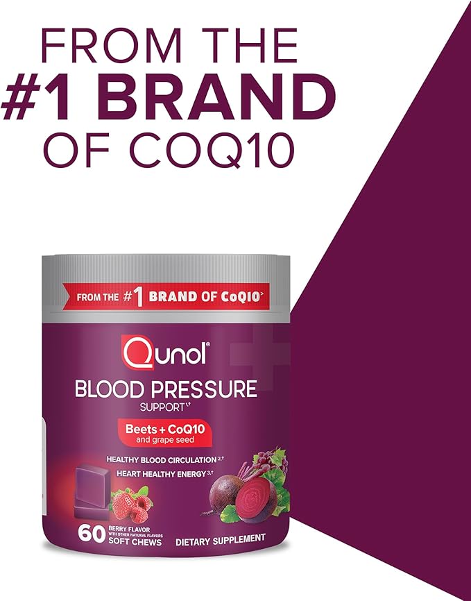 Qunol Beets Chews for Blood Pressure Support3 in 1 Beets + CoQ10 + Grape Seed ExtractSupports Healthy Blood Circulation &amp Heart Healthy Energy60 Chews(Pack of 2)