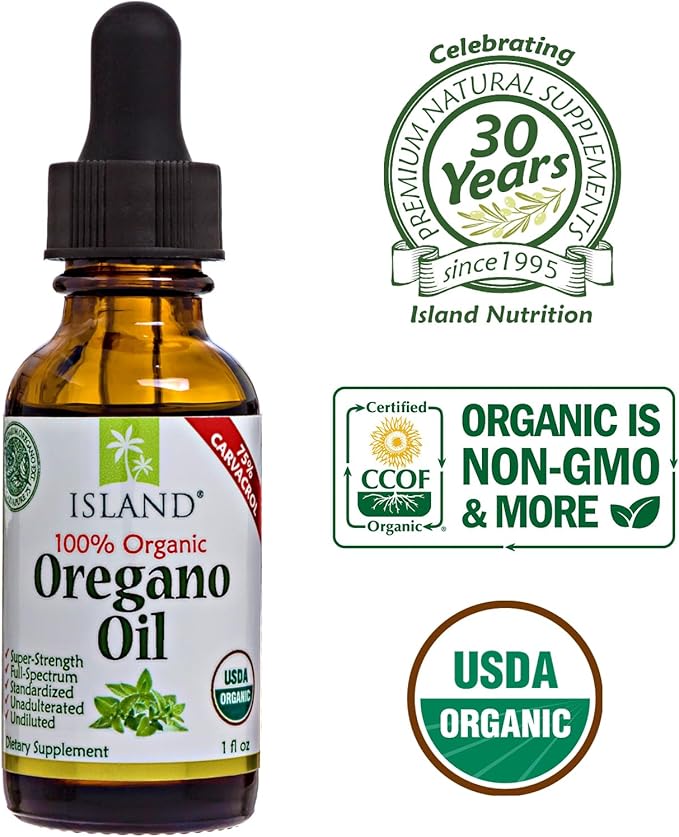 Oregano Oil Organic Liquid Drops - 100% Pure &amp Undiluted - USDA-Certified Organic (1 oz) 75% Carvacrol - Grown in Spain - Immune Support Supplement with Oil of Oregano.