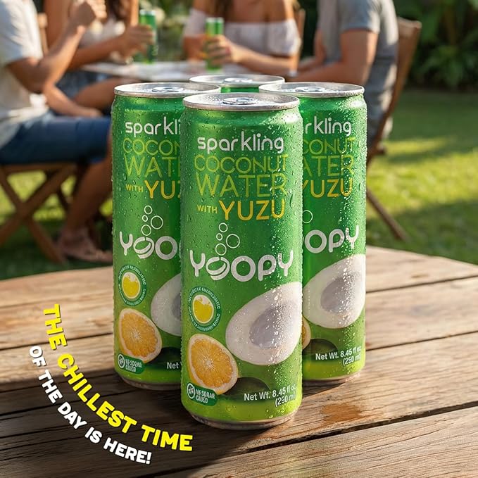 Yoopy Sparkling Coconut Water with Citrus-Inspired Yuzu – Low Sugar Refreshing Drink Healthy Soda Alternative Lightly Carbonated Beverage - 12 pack (8.45 fl oz cans)