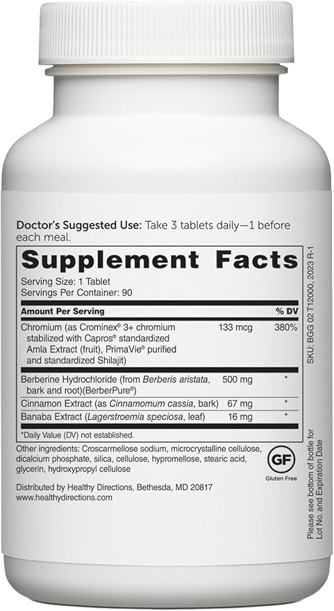 Dr. Whitaker’s Berberine GlucoGold Supplement with 1500 mg per Day of BerberPure Berberine Concentrated Cinnamon Crominex Chromium and Banaba Leaf Extract (90 Tablets)