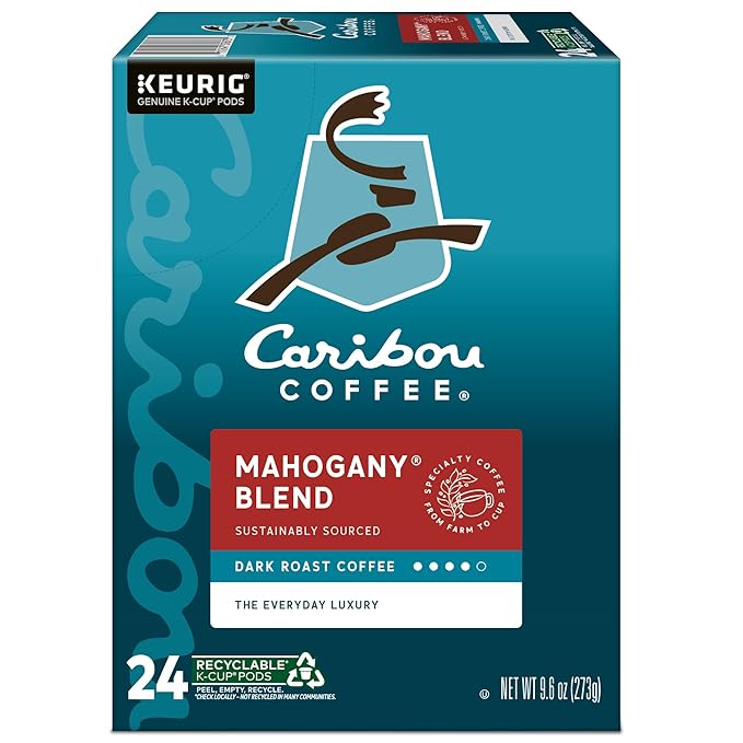 Caribou Coffee Mahogany Keurig Single-Serve K-Cup Pods Dark Roast Coffee 96 Count (Pack of 4)