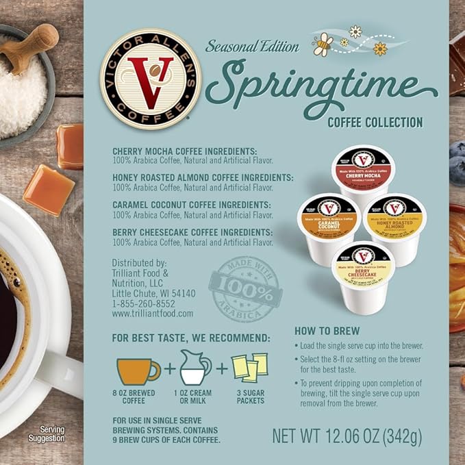 Victor Allen's Coffee Springtime Coffee Variety Pack Medium Roast 36 Count Single Serve Coffee Pods for Keurig K-Cup Brewers