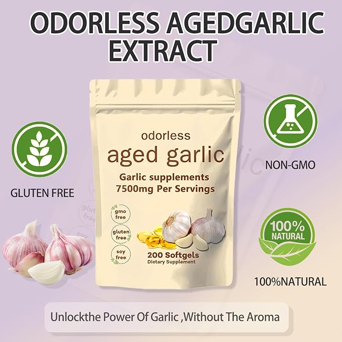 Primus Aged Garlic Extract Supplement - 7500mg Odorless Organic Garlic for Heart &amp Immune Support Non-GMO 200 Count Vegetarian Softgels