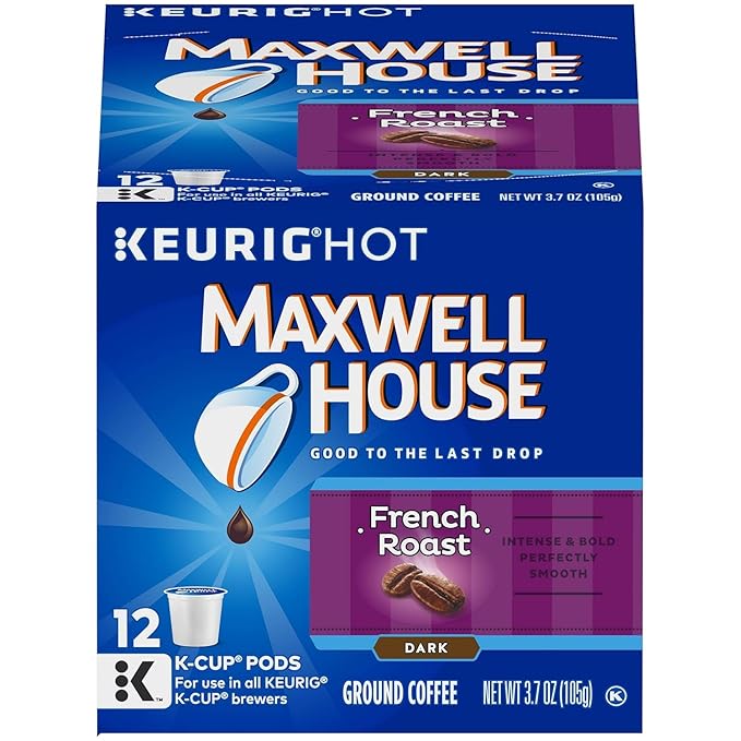 Maxwell House K-Cup Coffee Pods House Blend Medium Roast 12 CT + French Roast Dark Roast 12 CT (Variety Pack)