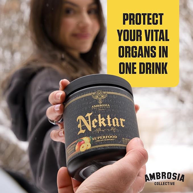 Ambrosia Nektar - Superfood Powder | Daily Organ Support Supplement | Greens Powder Alternative | 13 Superfoods for Energy Digestion Skin Health &amp Immune Support | 30 Servings | Pineapple Mango