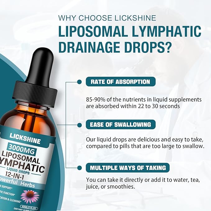 2 Packs 3000MG Liposomal Lymphatic Drainage Drops 12 in 1 Organic Lymphatic Drainage Supplements with ElderBerry Burdock Root Cleavers Herb &amp Echinacea Lymphatic Cleanse Immune Support 4 Fl o