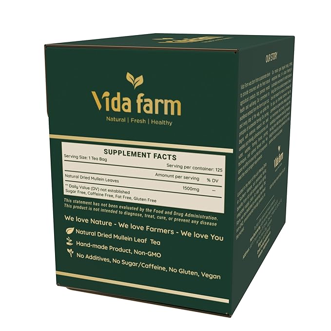 VIDA FARM Mullein Leaf Tea Bags 125 Tea Bags 100% Natural Mullein Leaves Tea Dried Herbal Tea Bags No Additives Caffeine Free Sugar Free