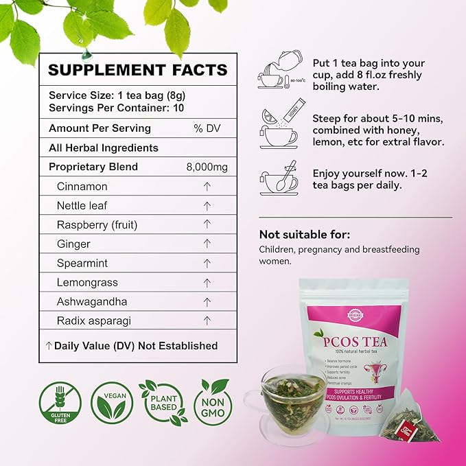 Laicuherb PCOS Fertility Tea for Women Pack of 2 Women’s PCOS Herbal Tea with Spearmint &amp Nettle Leaf Smooth &amp Mild Flavor