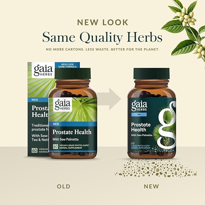 Gaia Herbs Prostate Health - Supports Prostate Health and Function for Men - with Saw Palmetto Green Tea Nettle Root and White Sage* - 60 Vegan Liquid Phyto-Caps (30 Servings)