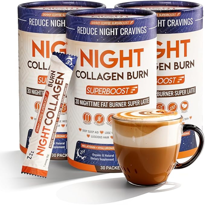 Night Collagen Burn - Weight Loss &amp Belly Fat Burner &amp Sleep Aid for Women &amp Men | Sleep Support for Bloating &amp Metabolism Appetite Suppressant | Supports Skin Hair Nails &amp Join