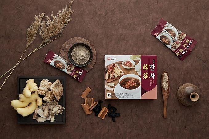 Damtuh Han Cha Korean Traditional Herbal Tea Sweet &amp Spiced Instant Powder Mix with Jujube Ginger &amp Cinnamon 15g x 40 Sticks (600g)