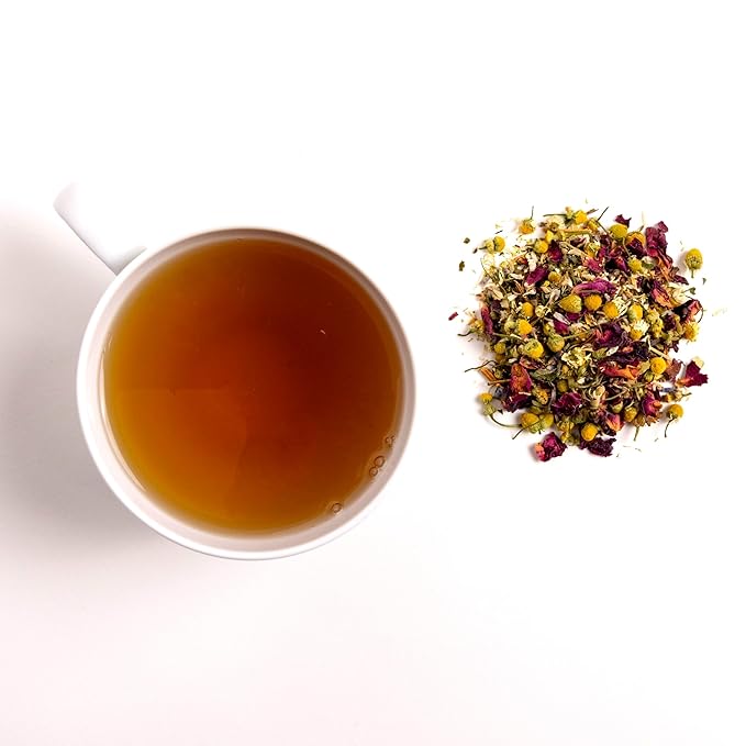 Pure And Easy Tea Nighttime Nirvana Caffeine-Free Herbal Sleep &amp Relaxation Tea Loose Leaf Blend with Chamomile Lavender &amp Lemon Balm Premium Wellness Tea (100g)