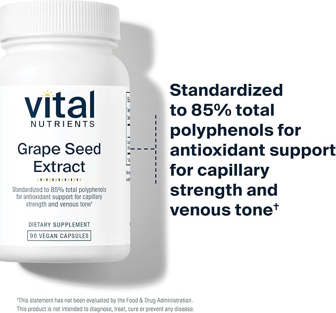 Vital Nutrients Grape Seed Extract 100mg - Potent Antioxidant and Support for Circulation Capillary and Vein Health - Gluten Dairy Soy Free - Non-GMO - 90 Capsules
