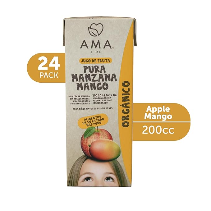 AMA TIME Organic Apple &amp Mango Juice Boxes for Kids 24 Pack | 6.76 fl oz Each | USDA Organic Juice with Vitamins A &amp C | No Added Sugar Gluten-Free Lunchbox &amp Snack Box Drinks