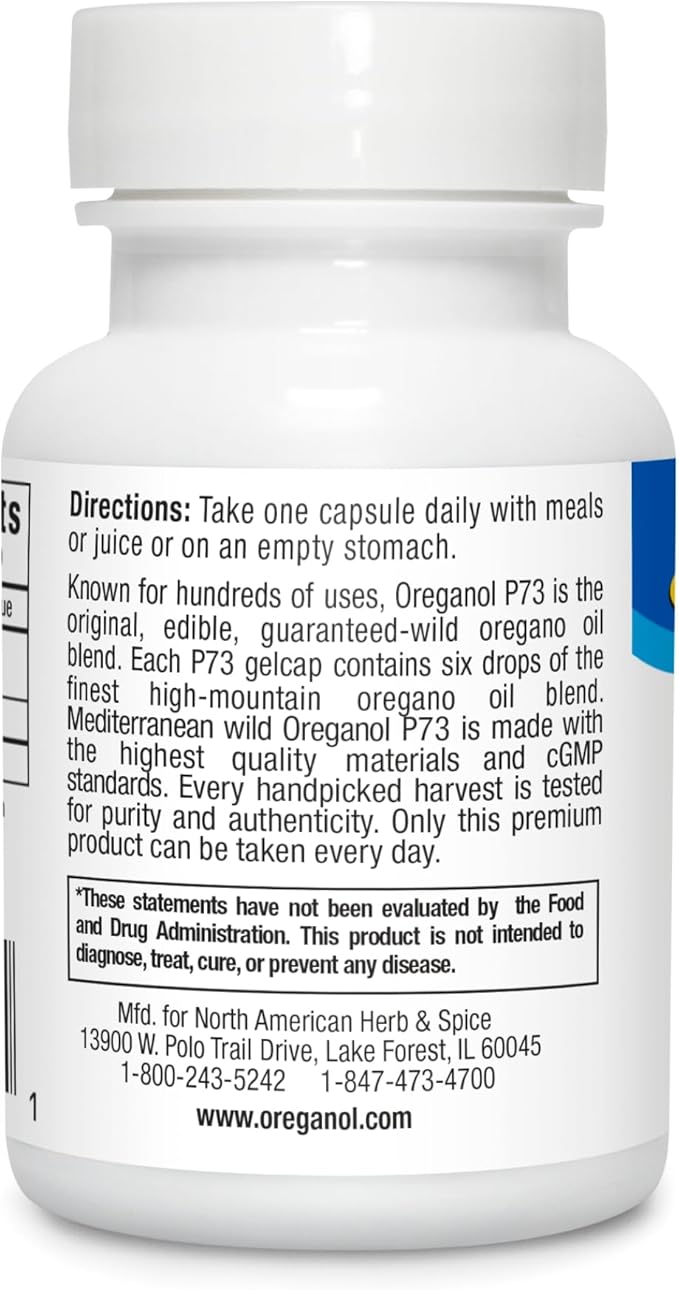 NORTH AMERICAN HERB &amp SPICE Oreganol P73 60 Gelcaps - Immune System Support - Unprocessed Vegan Friendly Wild Oregano - Mediterranean Source - Non-GMO - 60 Servings