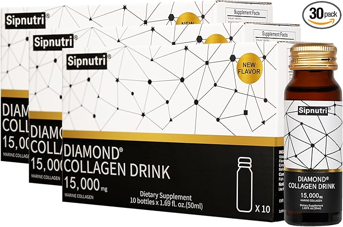Diamond Liquid Collagen Drink for Women &amp Men 15000 mg Hydrolyzed Marine Collagen Peptides with Vitamin C Pomegranate Hair Skin Nails Joints Bones Support 50 ml x 30 Bottles