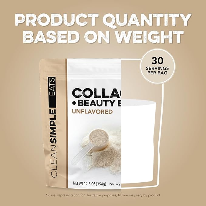 Clean Simple Eats Collagen Powder + Beauty Blend Unflavored 11G Hydrolyzed Collagen Peptides from Grass Fed Bovine &amp Chicken Hyaluronic Acid for Hair Skin Nail &amp Joint Support 30 Serving