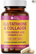 Pure Prana Glutathione &amp Vegan Collagen Builder - Brightening &amp Anti-Aging Supplement with Hyaluronic Acid Vitamin C &amp E - Radiant Skin Hair &amp Nails - 60 Capsules - Non-GMO Turmeric