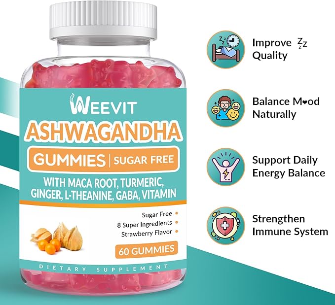 Ashwagandha Gummies with Vitamin D for Women &amp Men Ashwagandha Gummy with Maca Root Powder | Organic Ashwa Gummies for Boost Energy