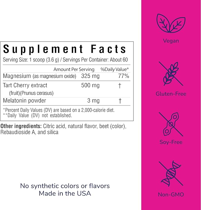 Her Own Sleepy Girl Magnesium Drink Mix Sleep Support Powder with Magnesium Melatonin and Tart Cherry Rest Supplement Mocktail Drink Mix Vegan Gluten Free Tart Cherry Flavor 60 Servings
