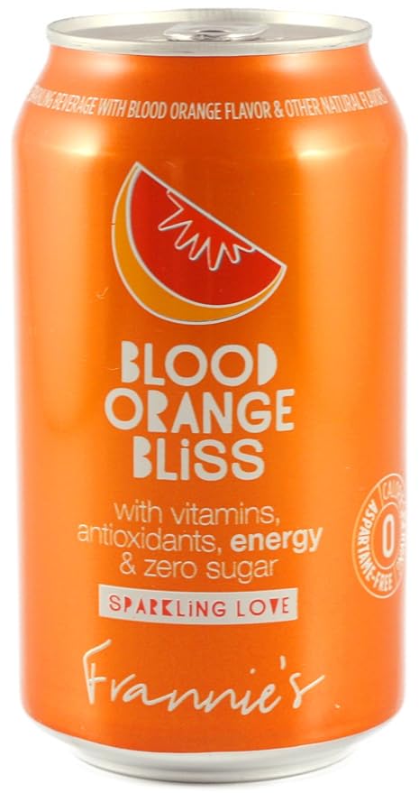 KauffmanTreats Frannie Sparkling Beverage- Zero Calories &amp Sugar Aspertame Free: 8-Ct 12 Oz. Cans (Blood Orange Bliss)