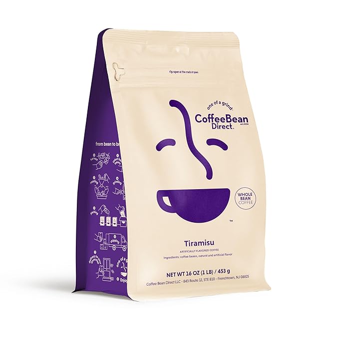 Coffee Bean Direct Tiramisu Flavored Whole Bean Coffee 1 Pound Bag (Pack of 1)