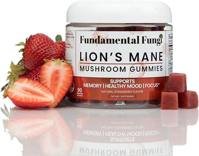 Organic Lion's Mane Mushroom Gummies | 90 Servings | Brain Health Focus Clarity &amp Memory Mushroom Supplement Gummies | 90 Organic Lions Mane Gummys for Adults