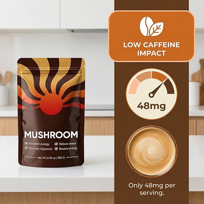 Mushroom Coffee – Mushroom Coffee Blend with 10 Mushrooms + Collagen – Organic Instant Coffee Mix for Balanced Energy Focus &amp Wellness – Low Caffeine Sugar-Free Dairy-Free 30 Servings