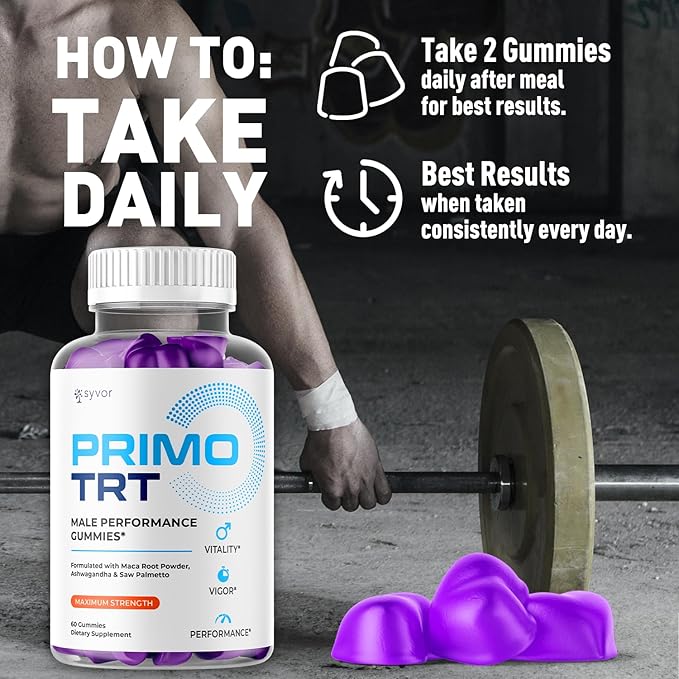 (2 Pack) Primo TRT Gummies for Men Official Primo TRT Male Performance Gummys with Maximum Strength Ingredients Advanced PrimoTRT Male Health Support Supplement with Premium Vitamins (120 Gummies)