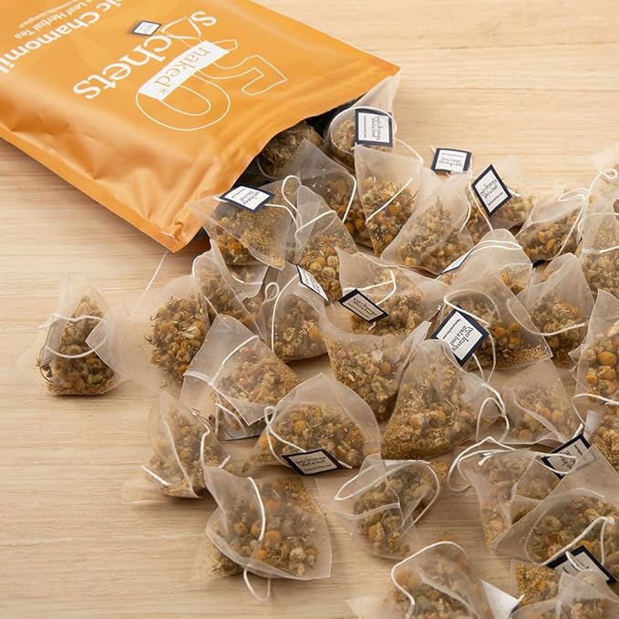 Two Leaves and a Bud Organic Chamomile - 50 Naked Tea Sachets Naturally Caffeine Free Whole Leaf Herbal Tea in Eco-Friendly Unwrapped Compostable Sachets Resealable Bag 50 Count (Pack of 1)