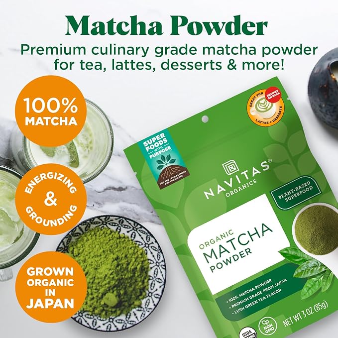 Navitas Organics Matcha Powder – For Tea Lattes Smoothies Desserts &amp More – Energy &amp Antioxidants – Premium Culinary Grade – USDA Organic Non GMO Gluten Free Kosher Vegan (3oz. Bag 85 S