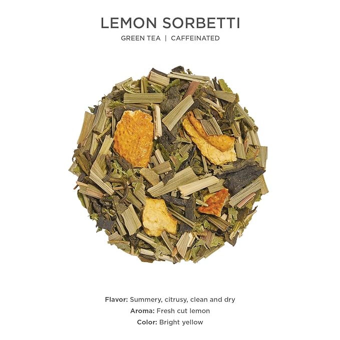 Tea Forte Lemon Sorbetti Premium Loose Leaf Caffeinated Green Tea Blend Canister Makes 35-50 Cups