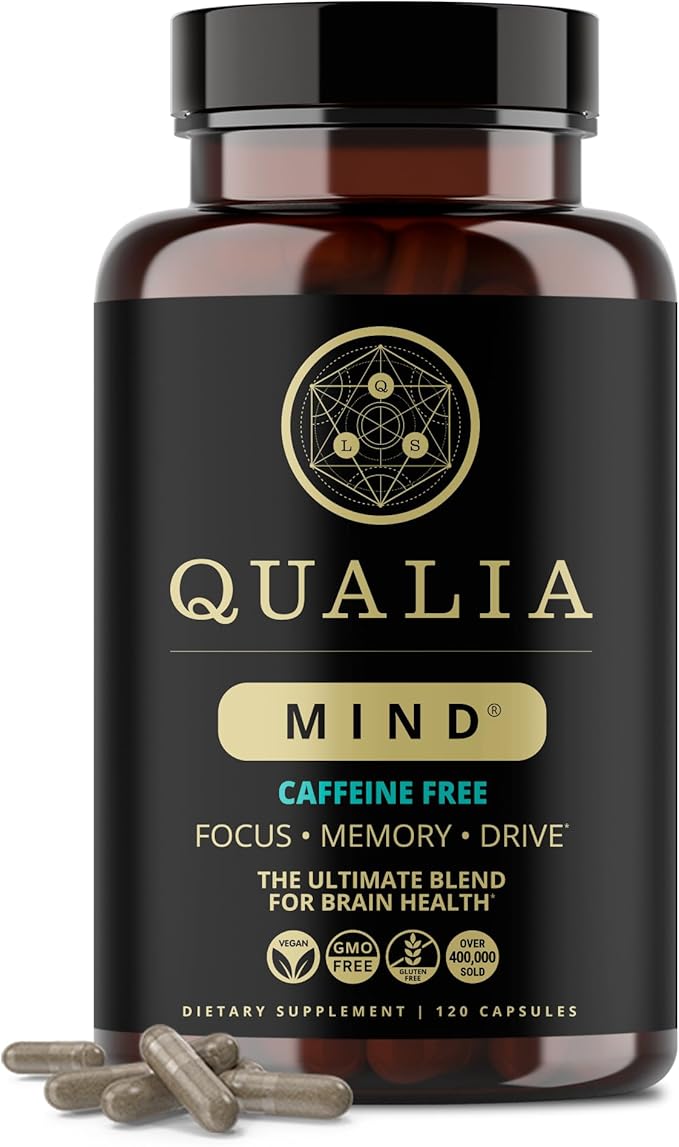 Qualia Mind (Caffeine Free) | The Ultimate Blend for Brain Health* | Doctor-Formulated Nootropic to Fuel Focus &amp Concentration* | Supports Long Term Brain Health| Maintain Drive &amp Productivity