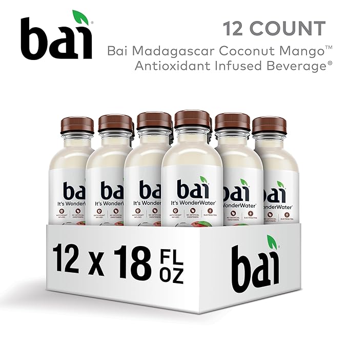 Bai Antioxidant Infused Water Beverage Madagascar Coconut Mango with Vitamin C and No Artificial Sweeteners 18 Fluid Ounce Bottle 12 Pack